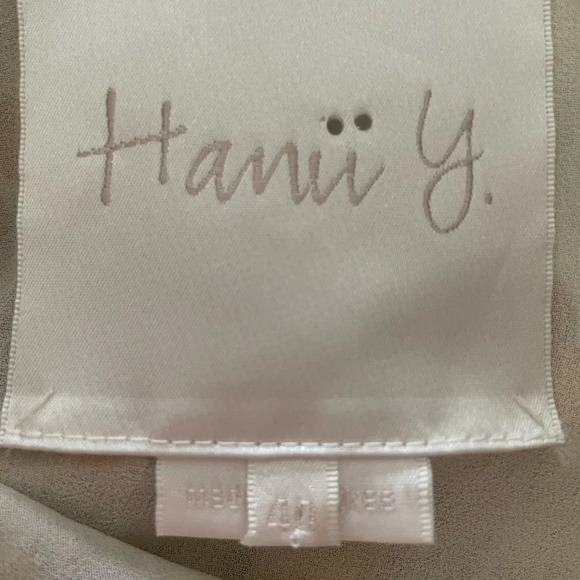 Hanii Y 100% Silk Mini Dress Abstract Floral Short Puff Sleeve Size 40 - Picture 13 of 15